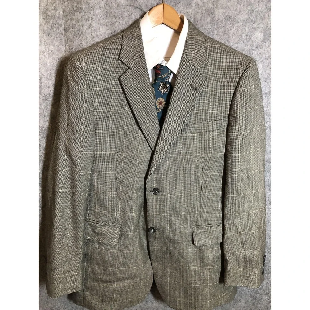 Jos. A. Bank Signature Sport Coat Mens 40R Gray Silk Wool Glen Plaid Blazer
